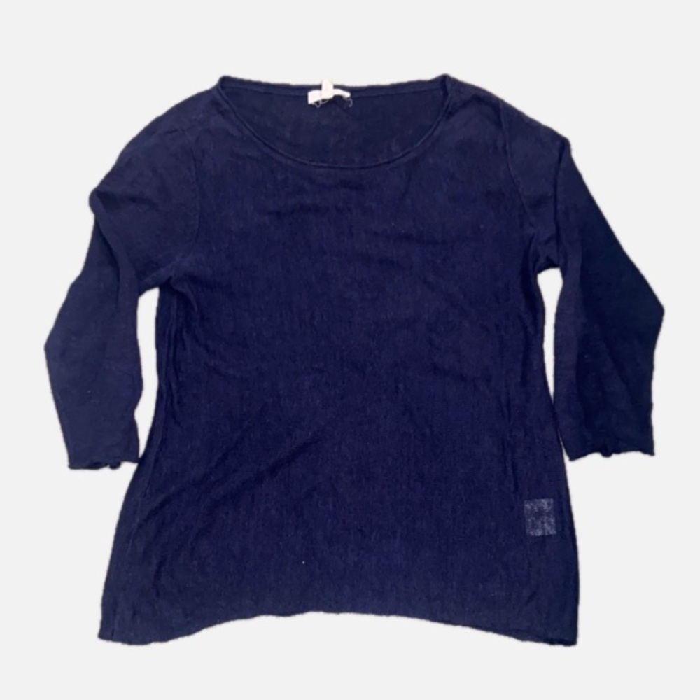 Eileen Fisher Navy 3/4 Sleeve Linen Top, size XS